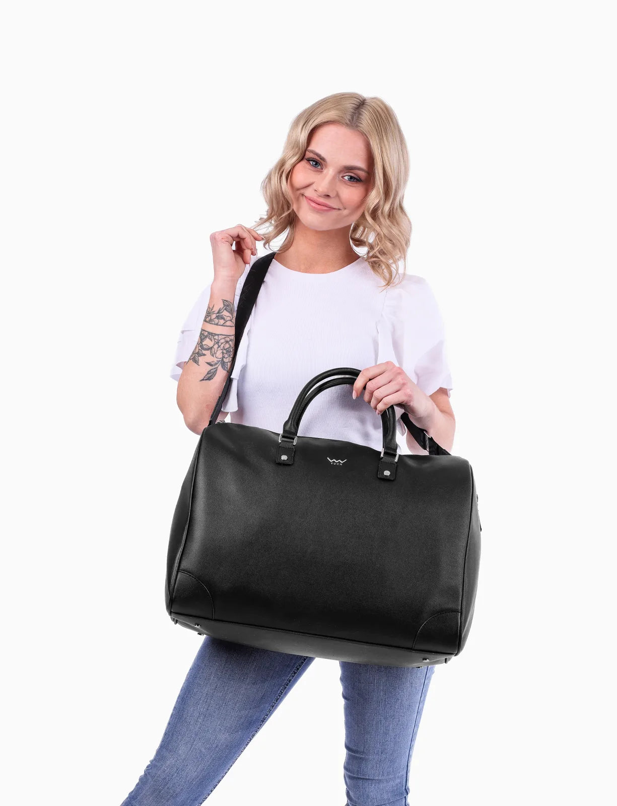 Doryge Black - Elegante borsa da viaggio con chiusura a zip e tracolla regolabile